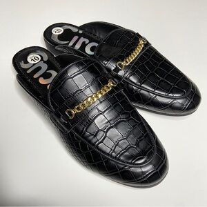Circus By Sam Edelman  Faux Croc Mules Black Sz 10 Leather Gold Horsebit Slip On
